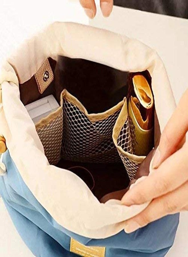 WEELZONE حقيبة مكياج WEELZONE للنساء، منظم أدوات تجميل للسفر، صندوق منظم على شكل برميل، حقيبة مقاومة للماء وحقيبة حمل محمولة للفتيات (متعددة الألوان) - Image 3