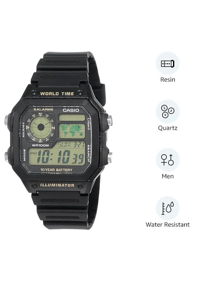 كاسيو Men's Digital Display Watch With Black Resin Strap - AE-1200WH-1BVDF