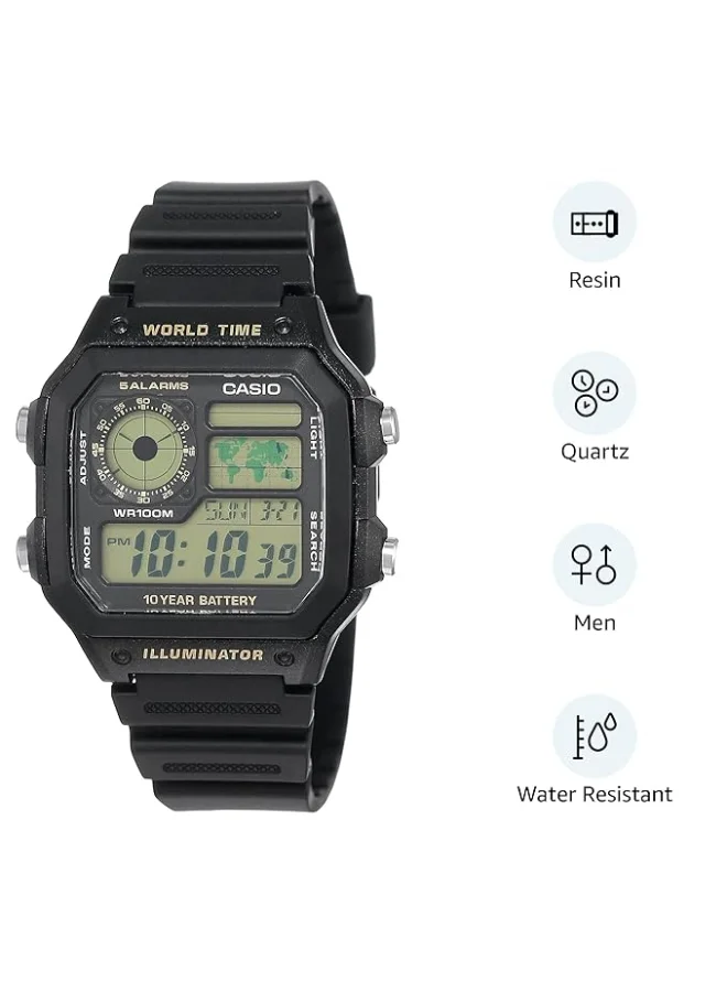 CASIO Men's Resin Digital Watch AE-1200WH-1BVDF - 45 mm