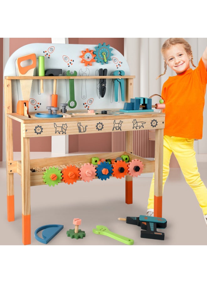 Children's Wooden Multi-functional Simulated Repair Screwdriver Screwdriver Toolbox Pretend Play Education Intelligence Toys-Color:Nut Disassembly And Assembly Tool Table  - Image 2