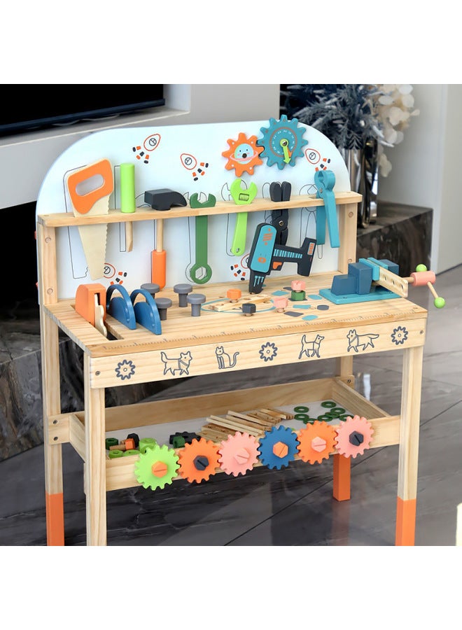 Children's Wooden Multi-functional Simulated Repair Screwdriver Screwdriver Toolbox Pretend Play Education Intelligence Toys-Color:Nut Disassembly And Assembly Tool Table  - Image 3