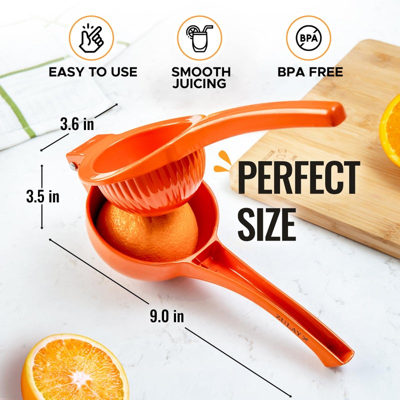 Zulay Kitchen Premium Metal Orange Squeezer â€“ Heavy-Duty Manual Citrus Juicer for Maximum Juice Extraction â€“ Ergonomic, Easy to Clean, Dishwasher Safe (Orange) - Image 4