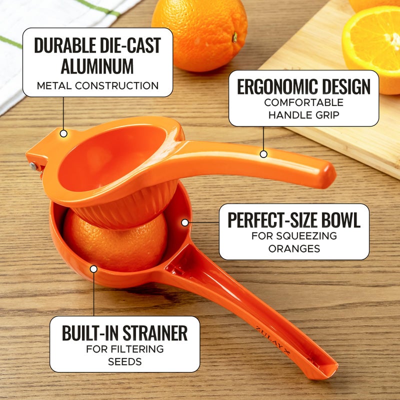 Zulay Kitchen Premium Metal Orange Squeezer â€“ Heavy-Duty Manual Citrus Juicer for Maximum Juice Extraction â€“ Ergonomic, Easy to Clean, Dishwasher Safe (Orange) - Image 3