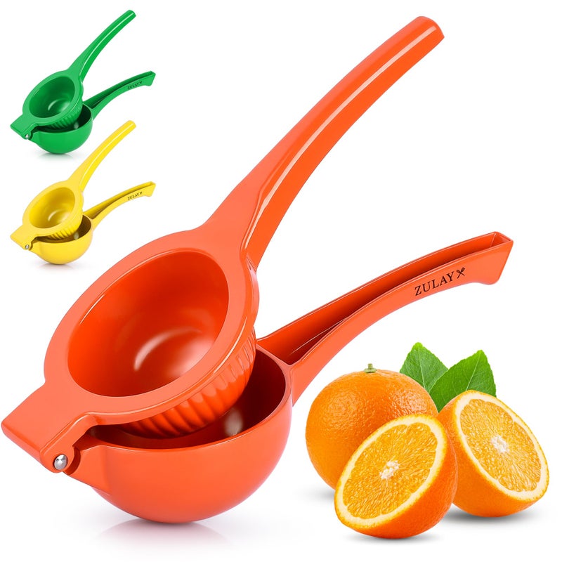 Zulay Kitchen Premium Metal Orange Squeezer â€“ Heavy-Duty Manual Citrus Juicer for Maximum Juice Extraction â€“ Ergonomic, Easy to Clean, Dishwasher Safe (Orange) - Image 1