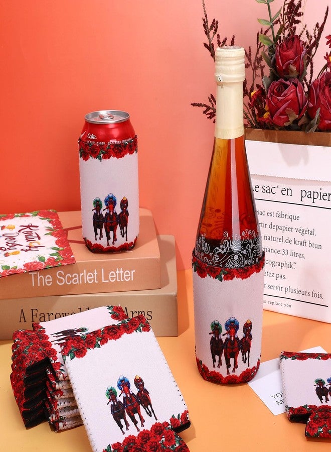 JarThenaAMCS 10 Pcs Derby Day Can Sleeves Horse Rose Cooler & Insulated Can Sleeves Horse Racing Neoprene Covers for 12oz Beverage Bottle Drink Derby Day - Image 4