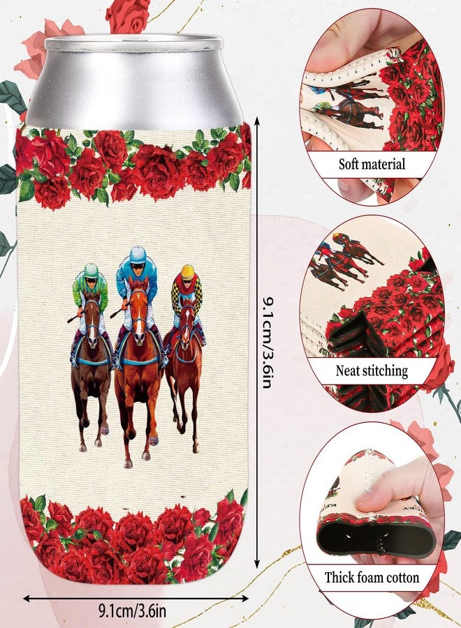 JarThenaAMCS 10 Pcs Derby Day Can Sleeves Horse Rose Cooler & Insulated Can Sleeves Horse Racing Neoprene Covers for 12oz Beverage Bottle Drink Derby Day - Image 2