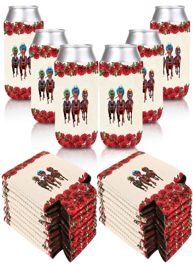 JarThenaAMCS 10 Pcs Derby Day Can Sleeves Horse Rose Cooler & Insulated Can Sleeves Horse Racing Neoprene Covers for 12oz Beverage Bottle Drink Derby Day - Image 1