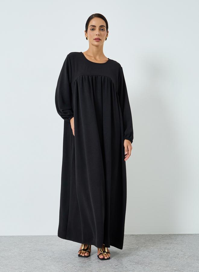 Take Two Women Black Round Neck Pleated Jalabiya - Image 1