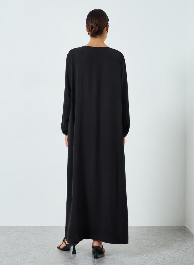 Take Two Women Black Round Neck Pleated Jalabiya - Image 4