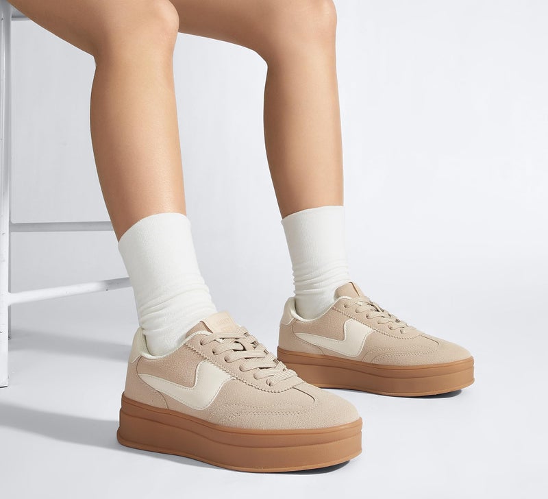 LUCKY STEP Women's Platform Fashion Sneakers Thick Sole Suede Faux Leather Classic Rubber Gum Sole Low Top Casual Walking Shoes(Beige,8.5 B(M) US) - Image 3