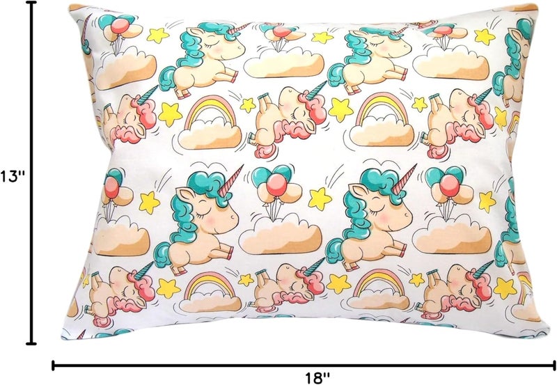 Comfy Turtles Toddler Pillowcase 13 x 18 Cotton Unicorn Pillows - Small Pillow Cases for Travel Pillows, Toddler Pillowcase Character - Green Unicorn with Balloons - Image 3