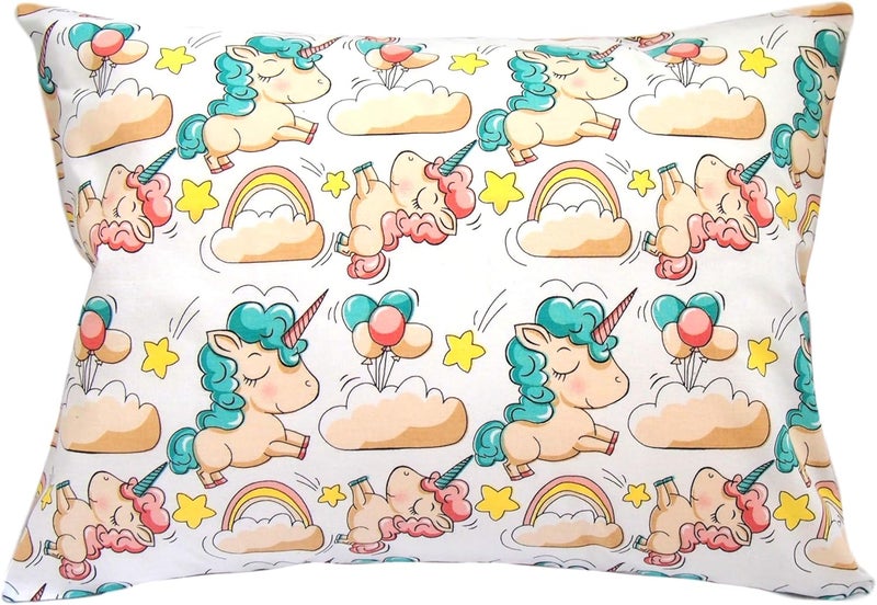 Comfy Turtles Toddler Pillowcase 13 x 18 Cotton Unicorn Pillows - Small Pillow Cases for Travel Pillows, Toddler Pillowcase Character - Green Unicorn with Balloons - Image 1