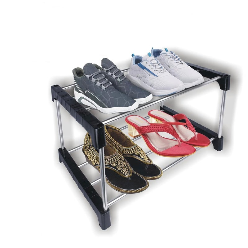 DARAZ Home Office Utility Foldable Multipurpose Rack 2 Shelves ShoeBook Rack Steel Collapsible Shoe Stand for HomeBlack 2 Shelves
