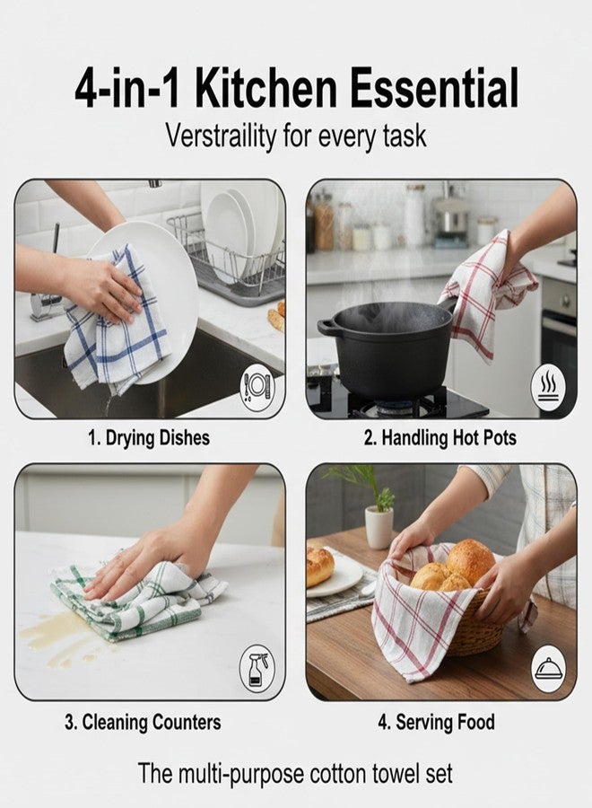 Linensutra Cotton Kitchen Towels, Large Size 65 cm x 45 cm Super Absorbent Lint-Free Multi Color Pack of 5 - Image 4