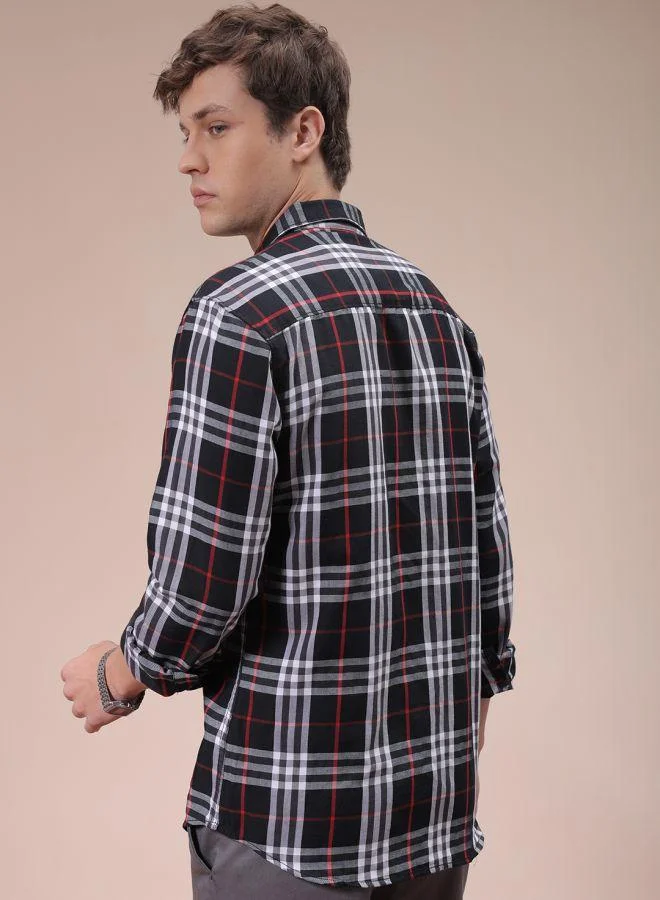 ذا انديان كراج كو Men Slim Fit Checkered Full Sleeves Cutaway Collar Casual Shirt