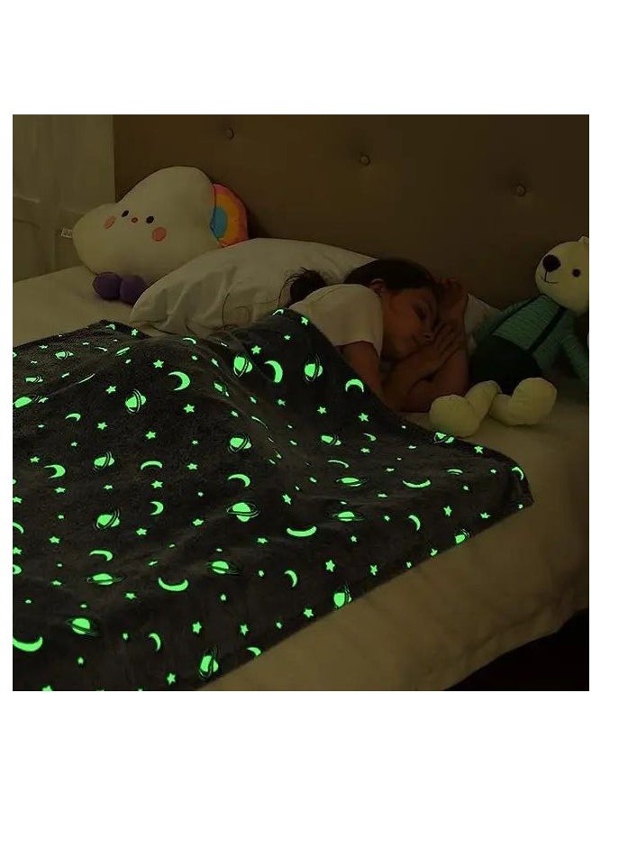 Generic baby  blanket color blue space printed & Glow size110*90cm  - Image 4