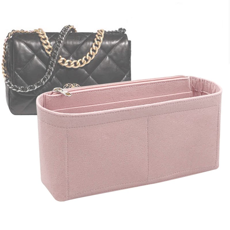 Lckaey Purse Organizer Insert for Chanel 19 Small bag with Side Zipper Pocket Handbag Chanel Maxi Flip bag Organizer Y002pinkL - Image 2