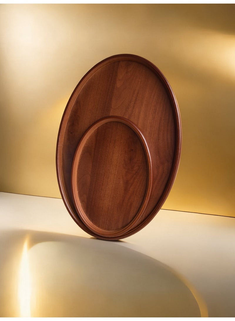 Vonqu 2 Pcs Extra Large Oval Black Walnut Wood Tray Set, Serve Tea, Coffee, Classic Circular Wooden Decorative Serving Tray with Raised Edges(Black Walnut-29*21*2.3cm+45*31*2.3cm) - Image 1