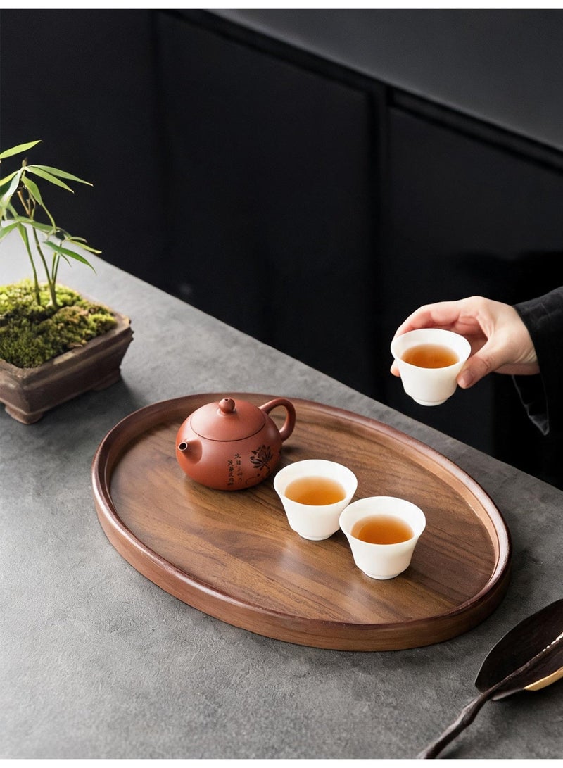 Vonqu 2 Pcs Extra Large Oval Black Walnut Wood Tray Set, Serve Tea, Coffee, Classic Circular Wooden Decorative Serving Tray with Raised Edges(Black Walnut-29*21*2.3cm+45*31*2.3cm) - Image 2