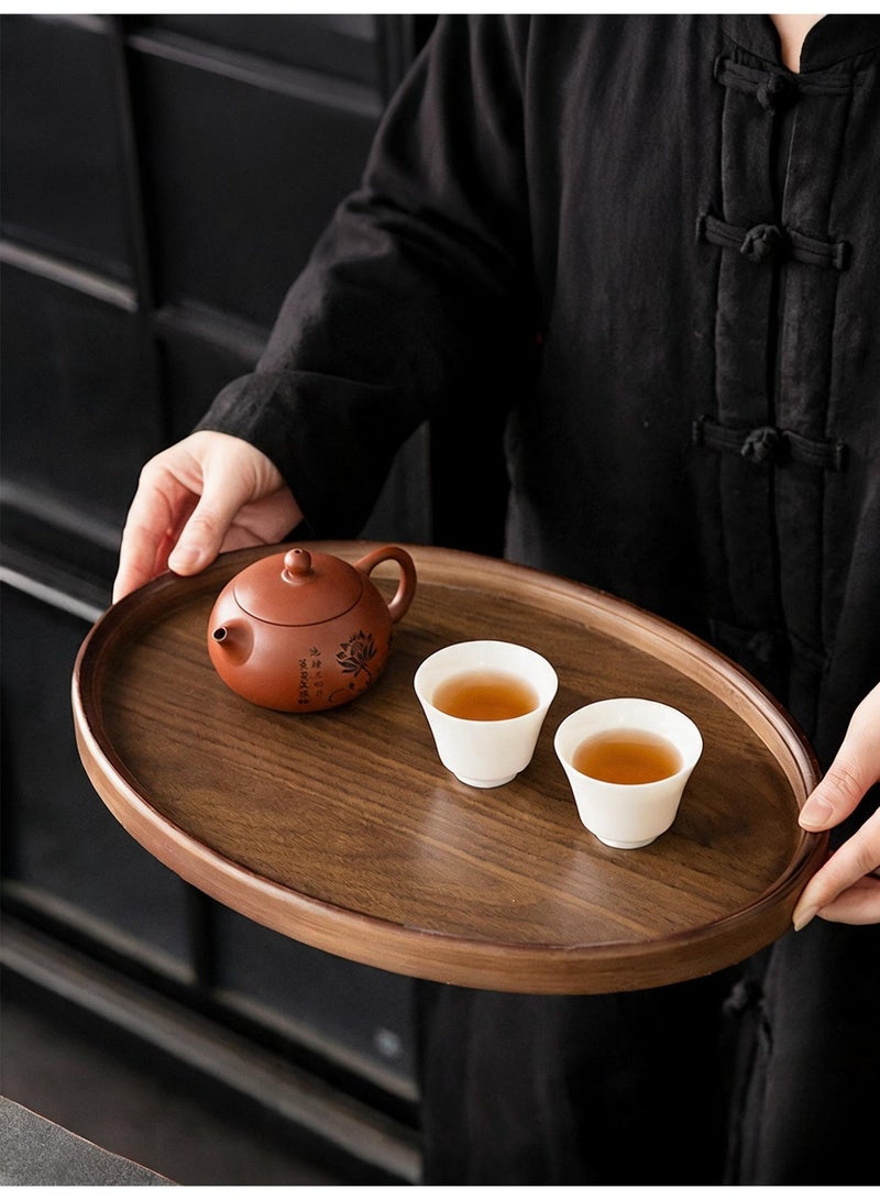 Vonqu 2 Pcs Extra Large Oval Black Walnut Wood Tray Set, Serve Tea, Coffee, Classic Circular Wooden Decorative Serving Tray with Raised Edges(Black Walnut-29*21*2.3cm+45*31*2.3cm) - Image 4