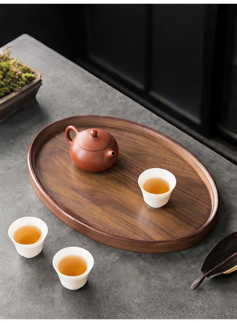 Vonqu 2 Pcs Extra Large Oval Black Walnut Wood Tray Set, Serve Tea, Coffee, Classic Circular Wooden Decorative Serving Tray with Raised Edges(Black Walnut-29*21*2.3cm+45*31*2.3cm) - Image 5