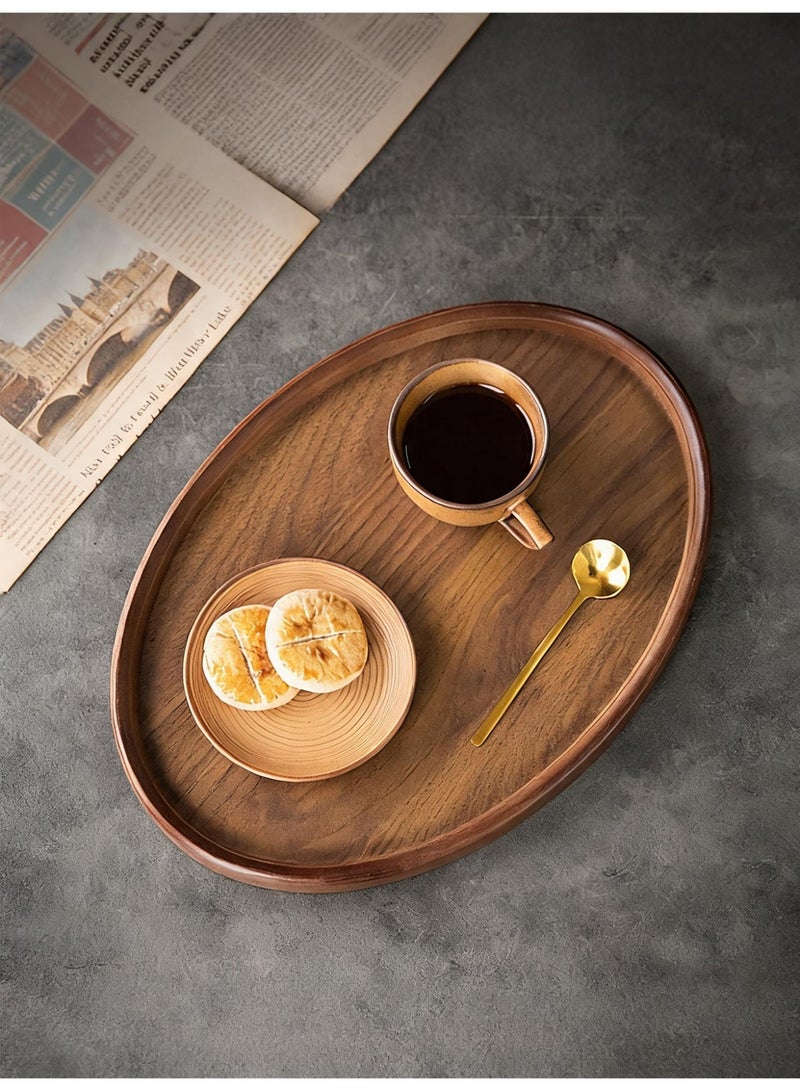 Vonqu 2 Pcs Extra Large Oval Black Walnut Wood Tray Set, Serve Tea, Coffee, Classic Circular Wooden Decorative Serving Tray with Raised Edges(Black Walnut-29*21*2.3cm+45*31*2.3cm) - Image 3