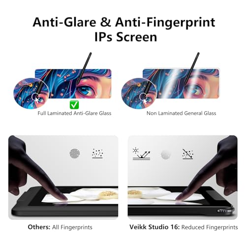 VEIKK Studio 16 Drawing Tablet with Screen 156 Inch Pen Display FullLaminated AntiGlare Glass 125 sRGB16384 Pressure BatteryFree Pen 2 Pcs 5 Shortcut Keys and Quick Dial Adjustable Stand - Image 3