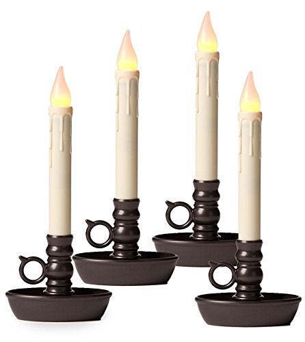 Plow & Hearth Plow  Hearth Set of 4 AA Battery Operated Window LED Candle Lamps  Auto Timer  Long Lasting Bulbs Never Need Replacing  Holiday Lights  Bronze Base  9 12 H 
