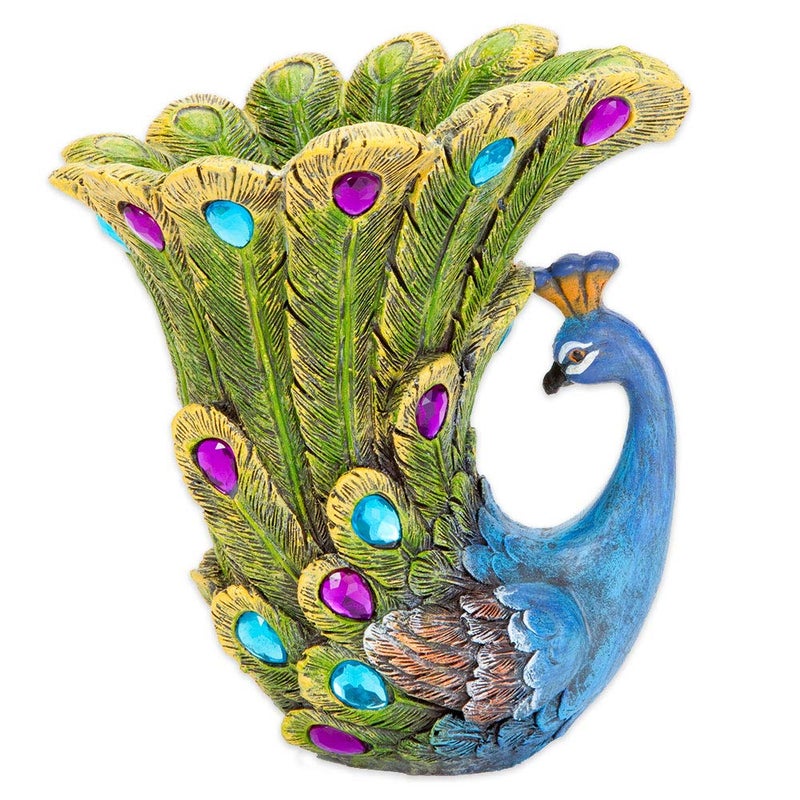 Bits and Pieces  Peacock Vase  Polyresin Sculpted Vase