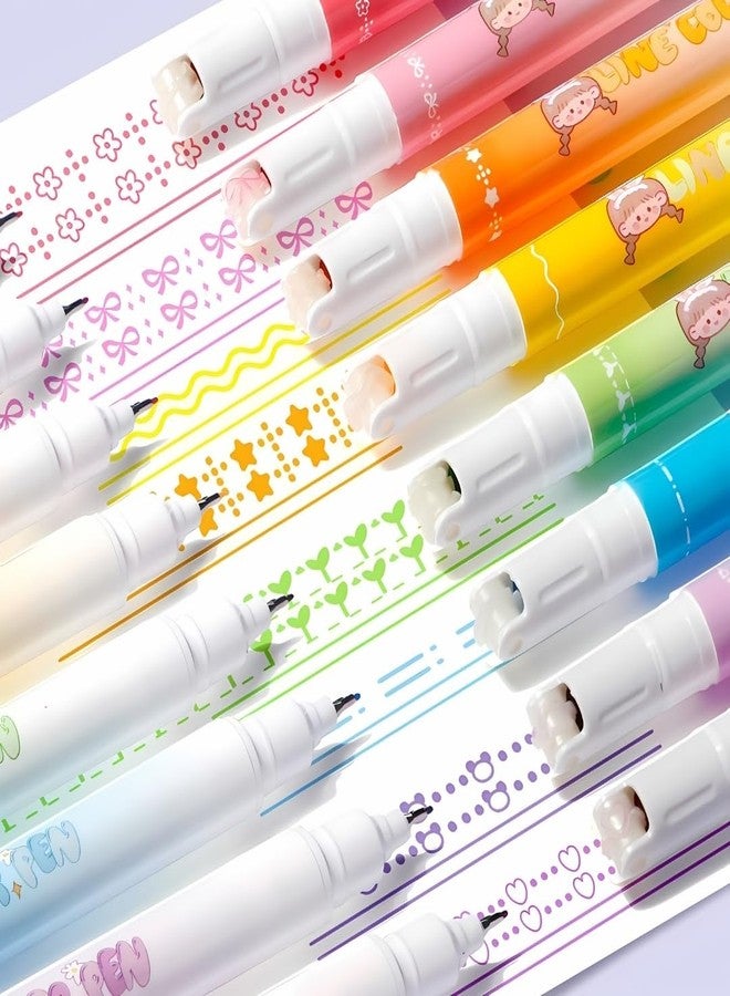 PLUSPOINT 8pc Colored Curve Highlighter Pen Set, 8 Different Shapes Dual Tip Marker Highlighters for Journaling Drawing Note Taking,Curve Highlighter pens for Planner Scrapbook School Supplies - Image 2
