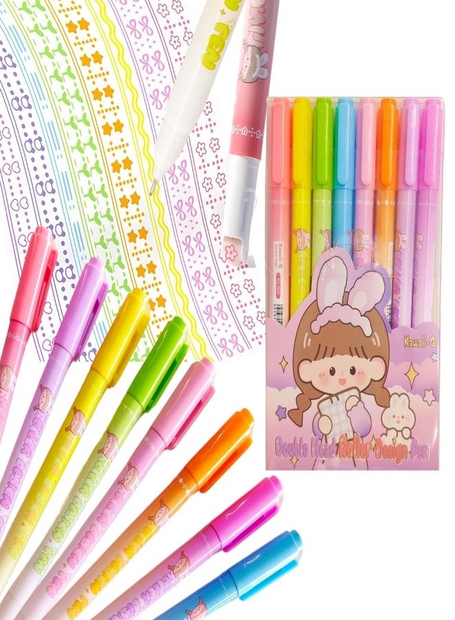 PLUSPOINT 8pc Colored Curve Highlighter Pen Set, 8 Different Shapes Dual Tip Marker Highlighters for Journaling Drawing Note Taking,Curve Highlighter pens for Planner Scrapbook School Supplies - Image 1