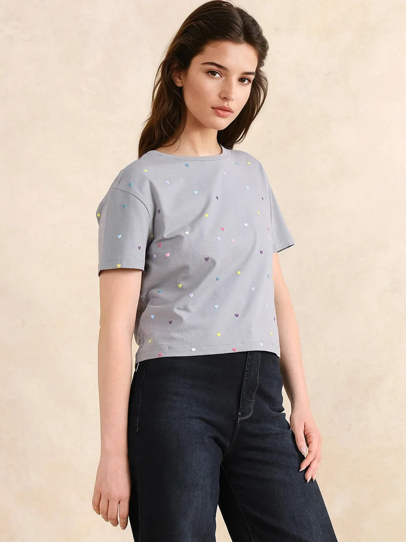 Rareism Women's All Over Puff Printed T Shirt