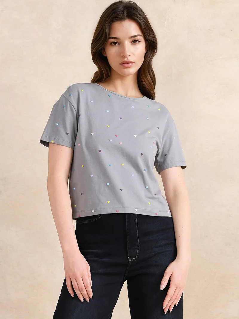 Rareism Women's All Over Puff Printed T Shirt