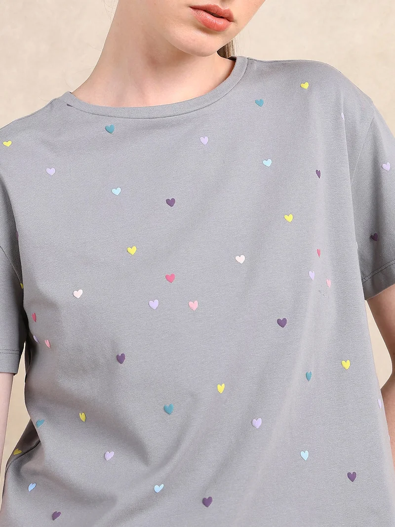 Rareism Women's All Over Puff Printed T Shirt