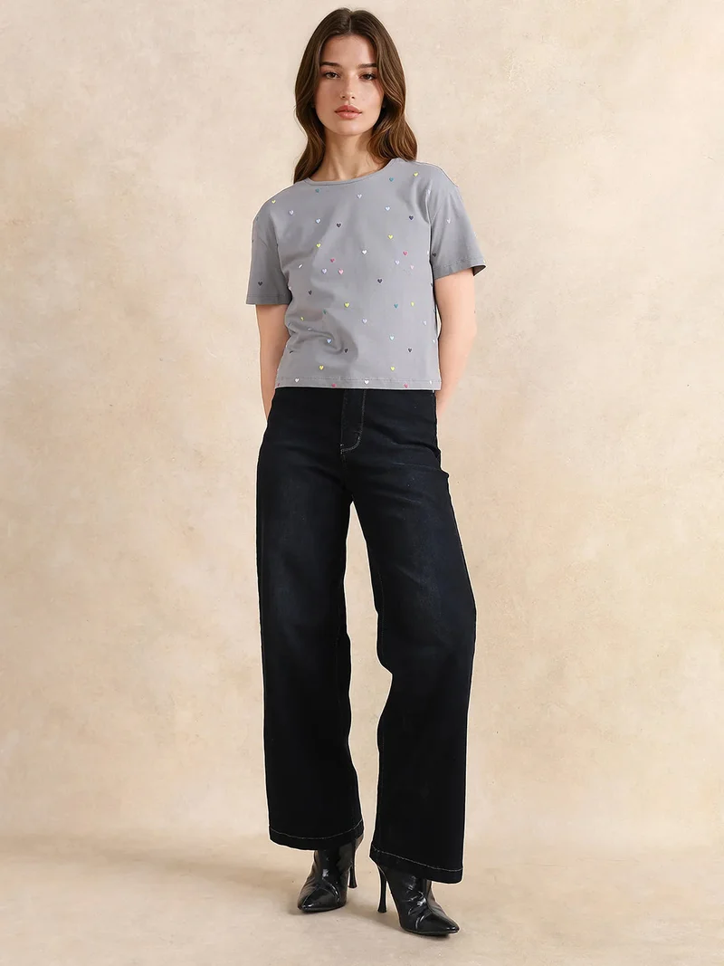 Rareism Women's All Over Puff Printed T Shirt