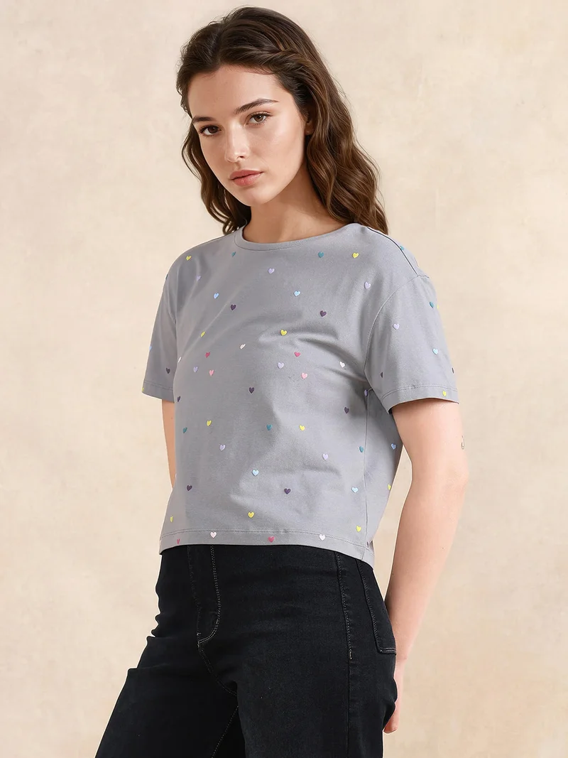 Rareism Women's All Over Puff Printed T Shirt