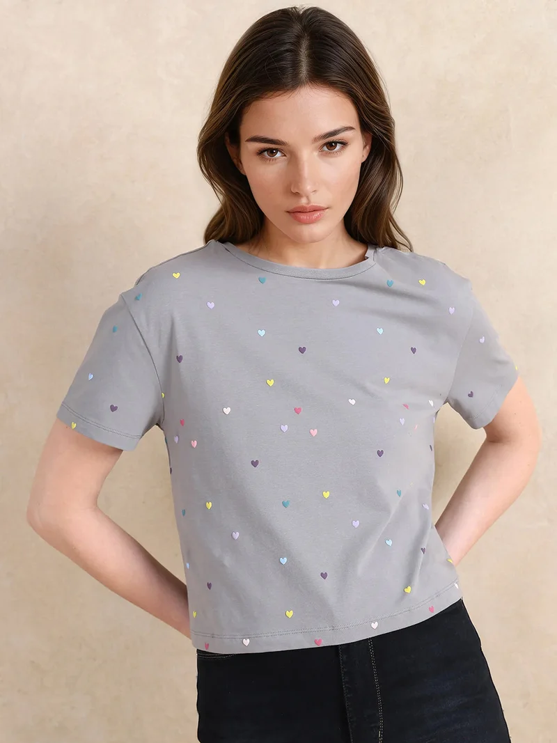 Rareism Women's All Over Puff Printed T Shirt