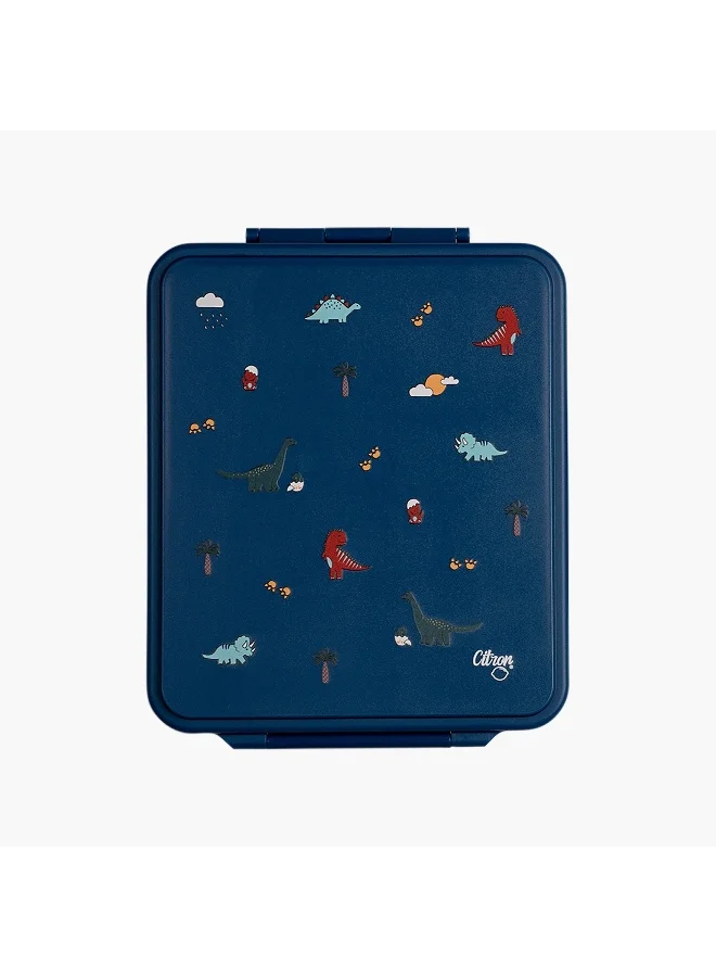 Citron Lunch Box-Dino-1900Ml With Food Jar-4 Cmprt-Square (Pp + 304 Stainless Steel (Food Jar)) Blue \ 23.6X19X7.15