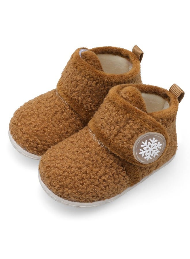 FEETCITY Baby Booties Girls Boys Infant Slippers First Walkers Shoes Warm Socks Newborn Crib Shoes, Dbrown, 6-12 Months - Image 1
