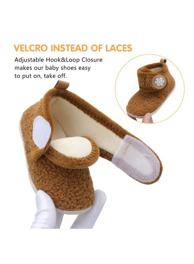 FEETCITY Baby Booties Girls Boys Infant Slippers First Walkers Shoes Warm Socks Newborn Crib Shoes, Dbrown, 6-12 Months - Image 3