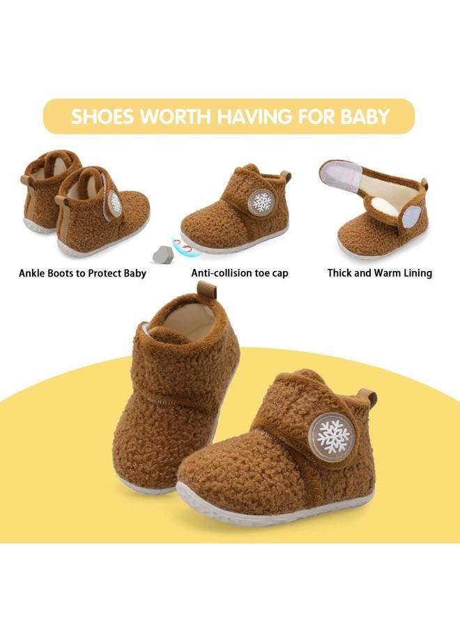 FEETCITY Baby Booties Girls Boys Infant Slippers First Walkers Shoes Warm Socks Newborn Crib Shoes, Dbrown, 6-12 Months - Image 4