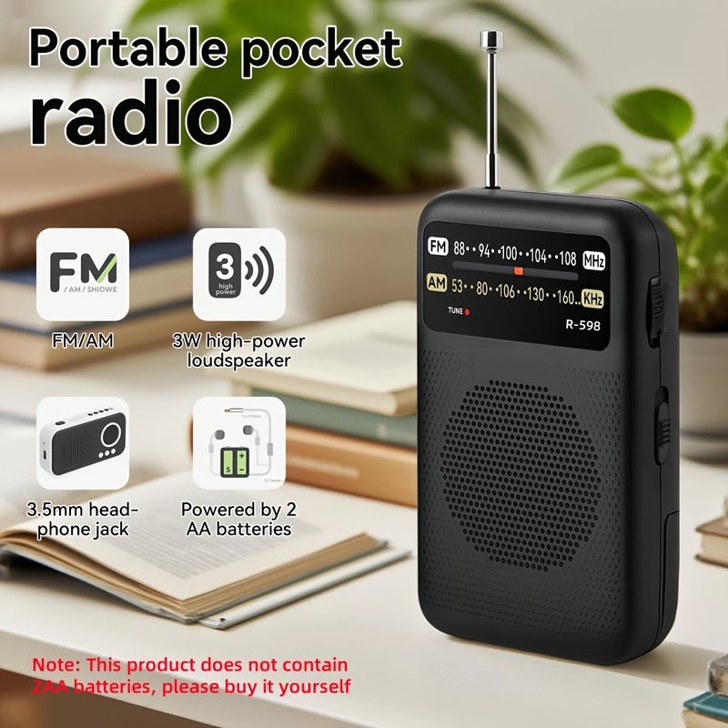 Silvery Portable 2AM FM Radio With Stereo Speakers Headphone Jack Retractable Antenna Battery Powered - Image 5