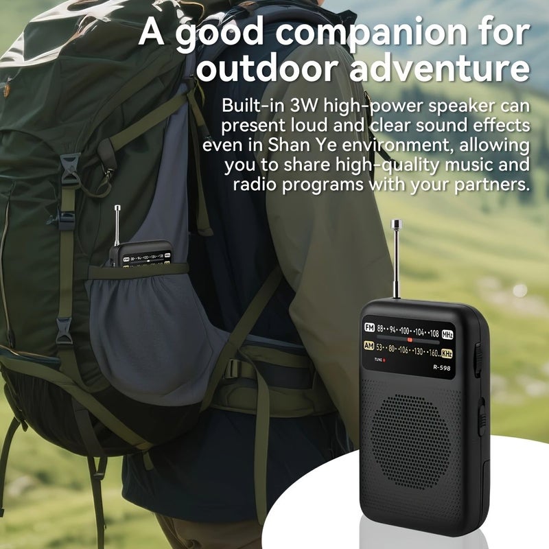 Silvery Portable 2AM FM Radio With Stereo Speakers Headphone Jack Retractable Antenna Battery Powered - Image 3