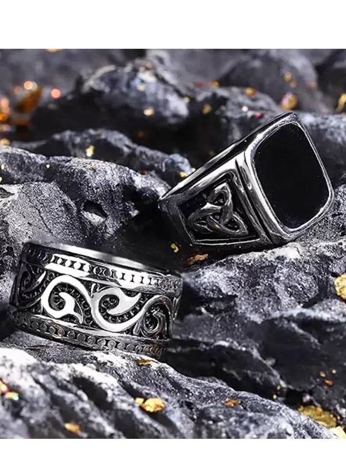 أوليس فيرس  طقم خاتمين رجاليين من الفولاذ المقاوم للصدأ - تصميم كلتيكي عريض عصري وكلاسيكي - Image 3