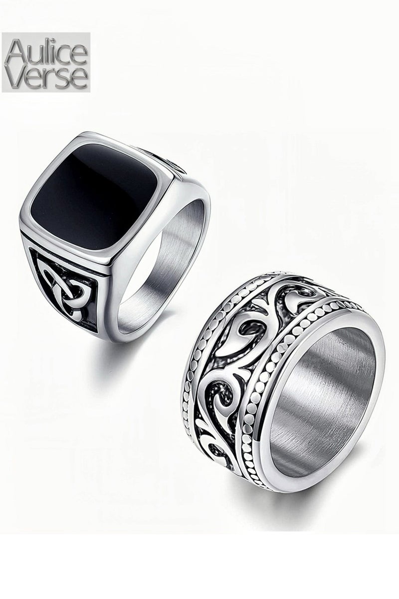 أوليس فيرس  طقم خاتمين رجاليين من الفولاذ المقاوم للصدأ - تصميم كلتيكي عريض عصري وكلاسيكي - Image 2