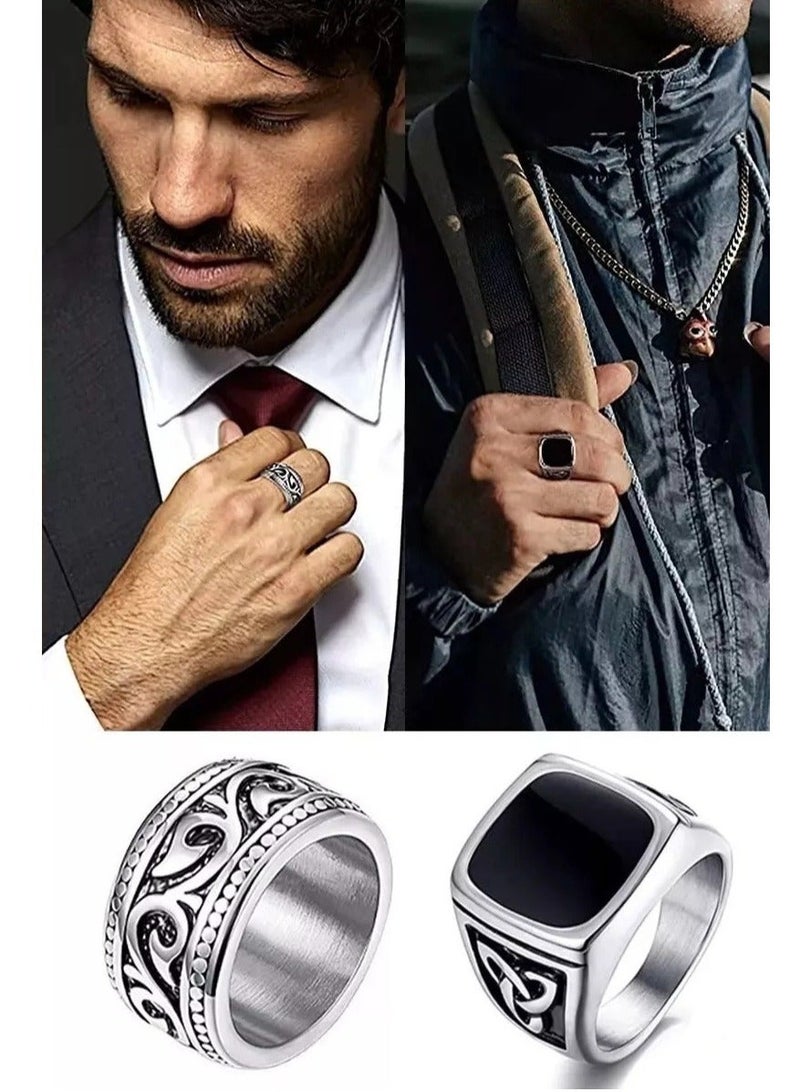 أوليس فيرس  طقم خاتمين رجاليين من الفولاذ المقاوم للصدأ - تصميم كلتيكي عريض عصري وكلاسيكي - Image 1