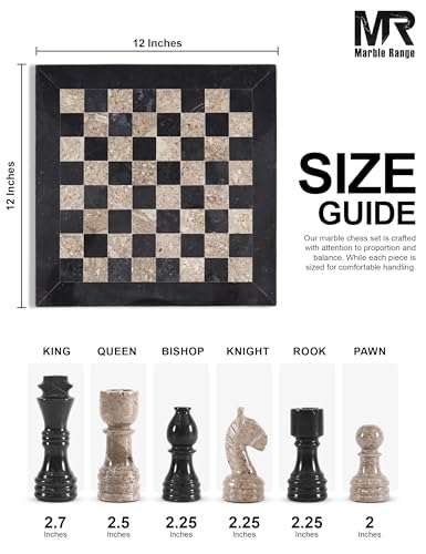 MARBLE RANGE Marble Chess Set for Adults 12" Handmade Black & Oceanic Board Game with 32 Chess Pieces, 2 Extra Queens & Storage Box, Luxury Travel Game, Elegant Gift for Home Decor - Image 3