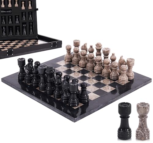 MARBLE RANGE Marble Chess Set for Adults 12" Handmade Black & Oceanic Board Game with 32 Chess Pieces, 2 Extra Queens & Storage Box, Luxury Travel Game, Elegant Gift for Home Decor - Image 1