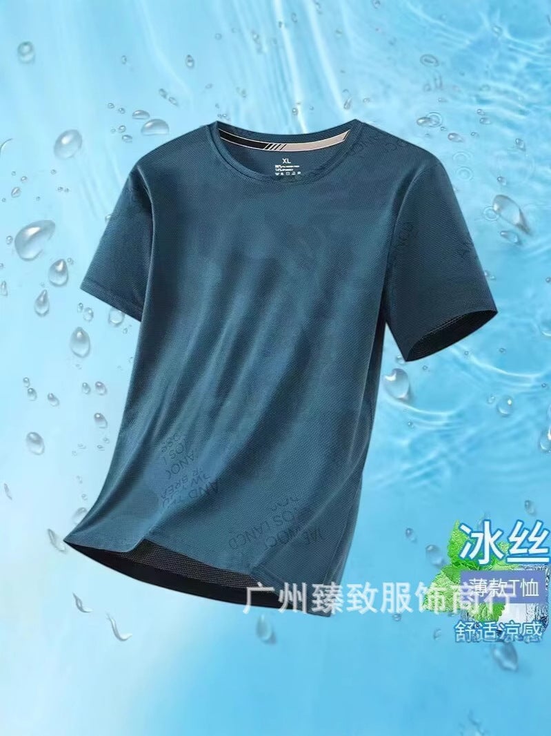 Ice Silk Short-Sleeved T-Shirt Men'S Round Neck Large Size Loose Men'S Sports Round Neck T-Shirt Short-Sleeved Cool And Breathable - Image 4