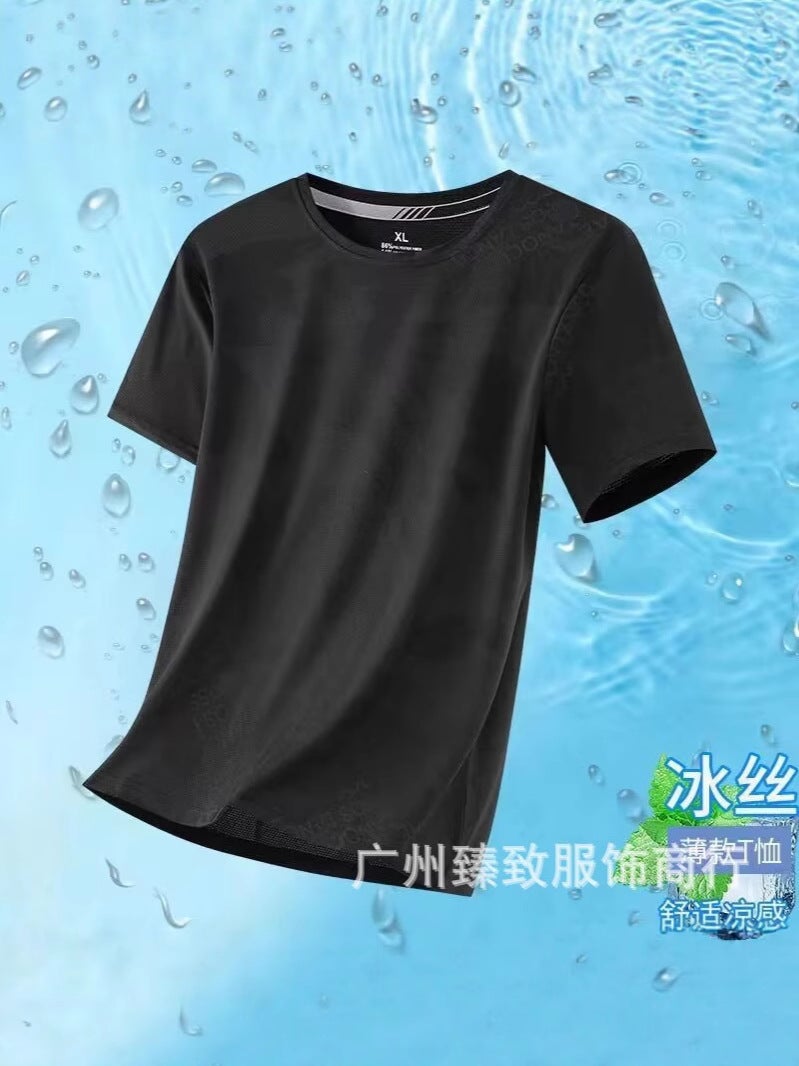 Ice Silk Short-Sleeved T-Shirt Men'S Round Neck Large Size Loose Men'S Sports Round Neck T-Shirt Short-Sleeved Cool And Breathable - Image 5